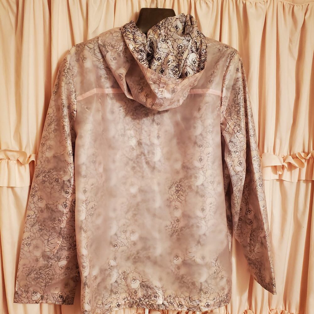 CoffeeShop New York Retro '60-70s Inspired Sheer Pink&Floral Rainjacket 1X